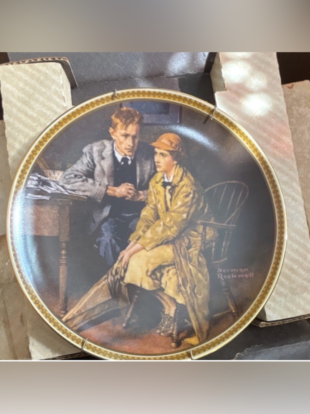 Norman Rockwell White and Gold Collector Plate - Back View